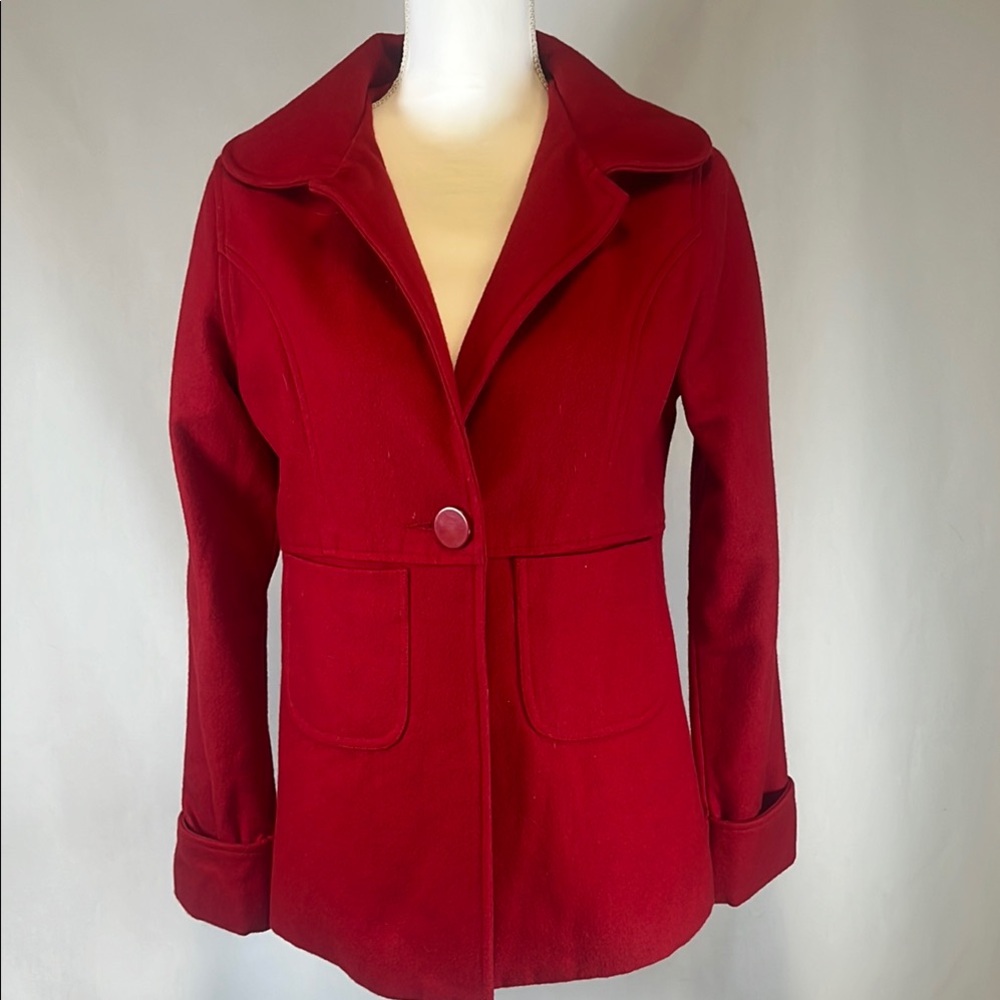 Luii Red Jacket Coat Wool Blend Women's M Lined Statement